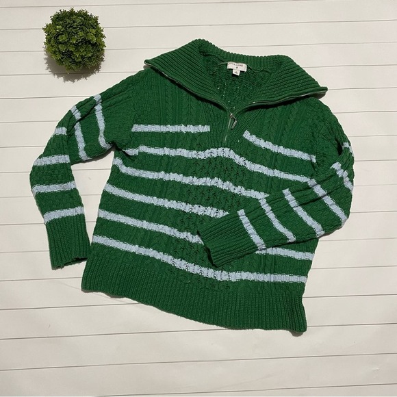 La Ligne‎ x Target Green Blue Striped Chunky Cable Knit Sweater Women’s Size 1X - Picture 1 of 8